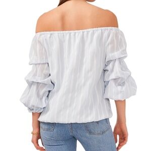 Vince Camuto Womens XL Tiered Sleeve Off the Shoulder Pullover Top Blue Stripes
